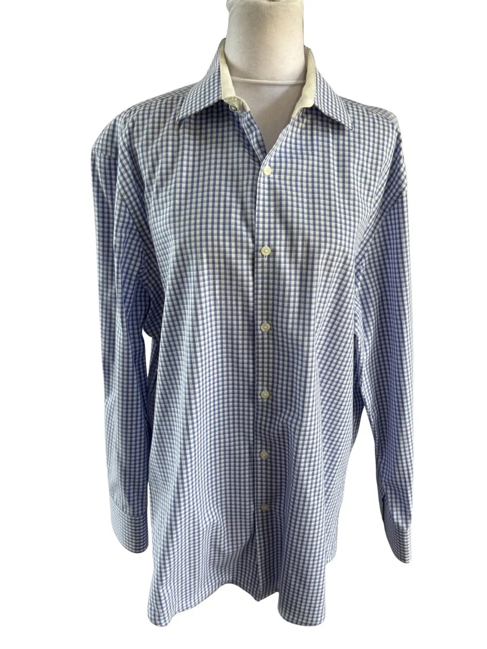 TailorByrd Collection Non-Iron Trim Fit Blue White Check Cotton Dress Shirt 16.5